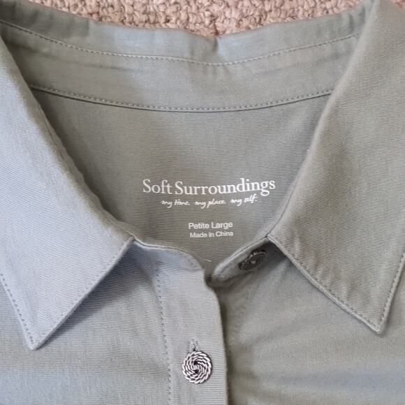 Soft Surroundings Women's Asymmetrical Sage Green 3/4 Sleeve Button Up Shirt PL - Picture 6 of 7